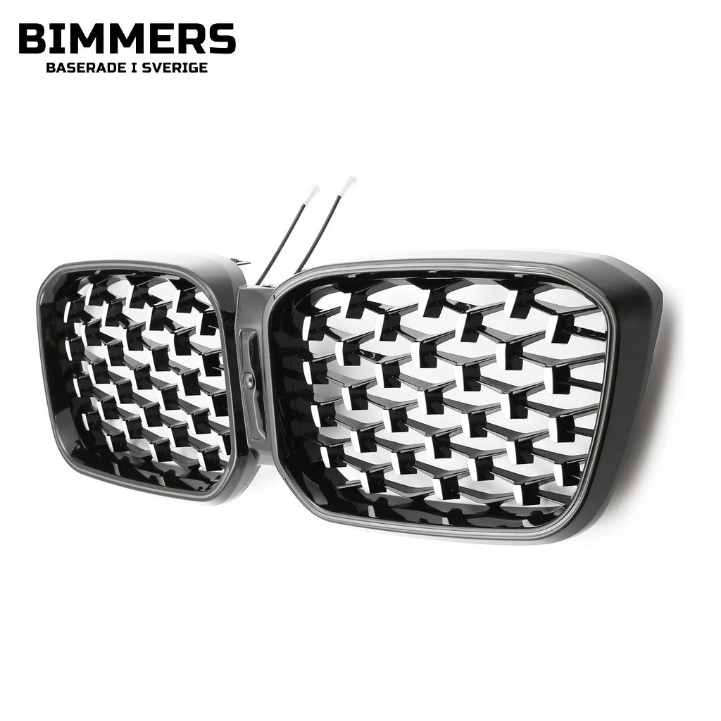 LED-njurgrill diamantmönster BMW X3 X4 G01 G02 LCI från 2021, blank svart med krom, bild 3