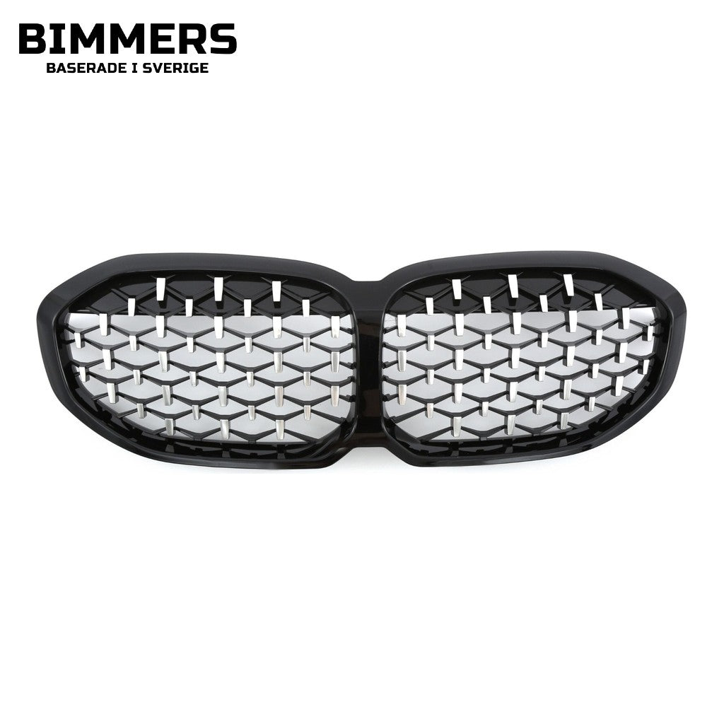 Njurgrill diamantmönster BMW 1-serie F40 från 2019, svart med krom, bild 1