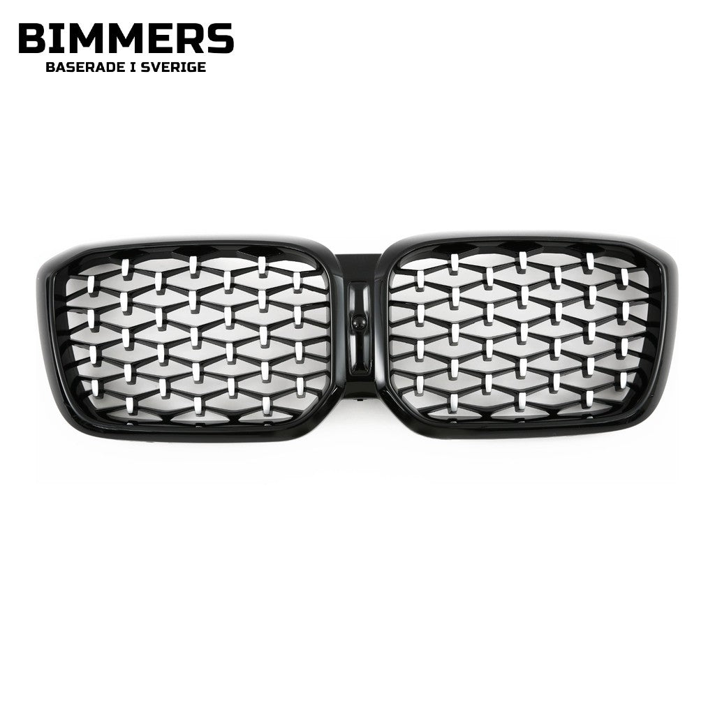 Njurgrill diamantmönster BMW X3 X4 G01 G02 LCI från 2021, blank svart med krom, bild 1