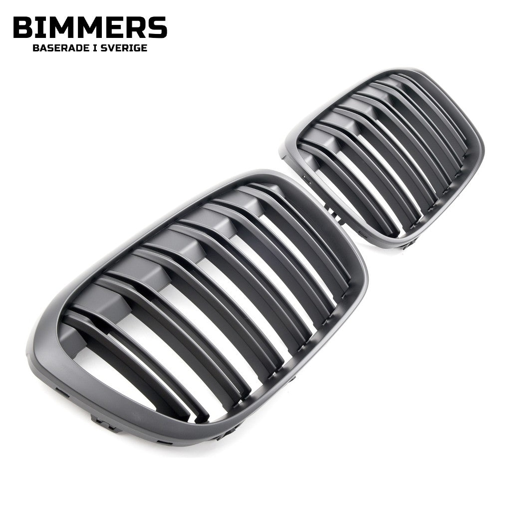 Njurgrill dubbla ribbor BMW X1 F48 Pre LCI 2015-2019, matt svart, bild 1