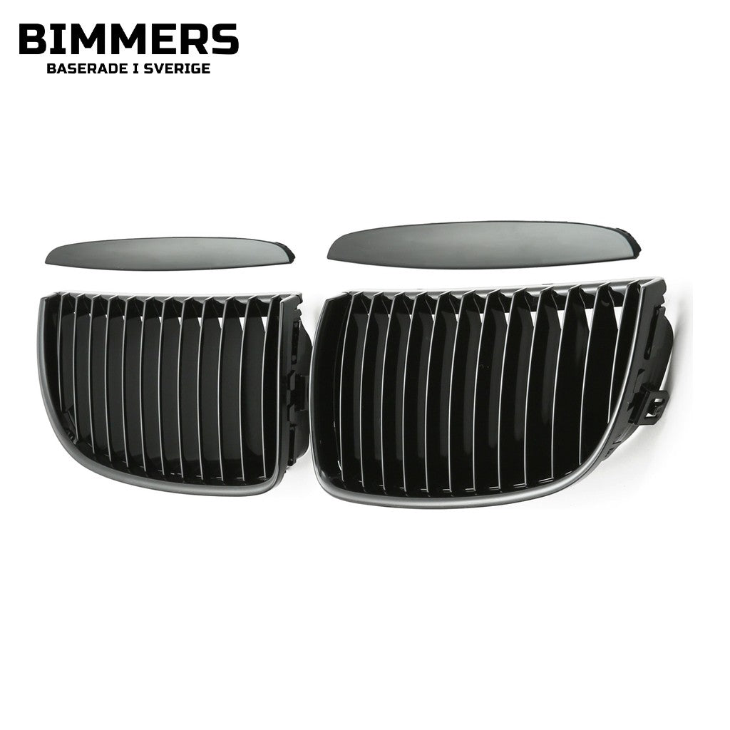 Njurgrill enkla ribbor BMW 3-serie E90 E91 Pre LCI 2005-2008, blank svart, bild 2