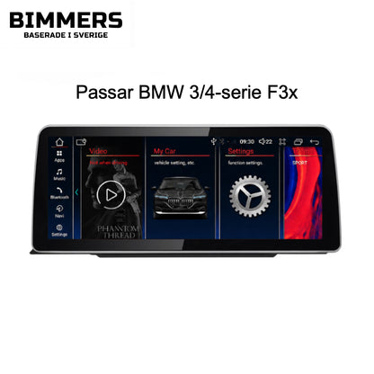 Bimmers 12.3" Androidskärm för BMW 3 och 4 serie F3X med trådlös Apple CarPlay och Android Auto.