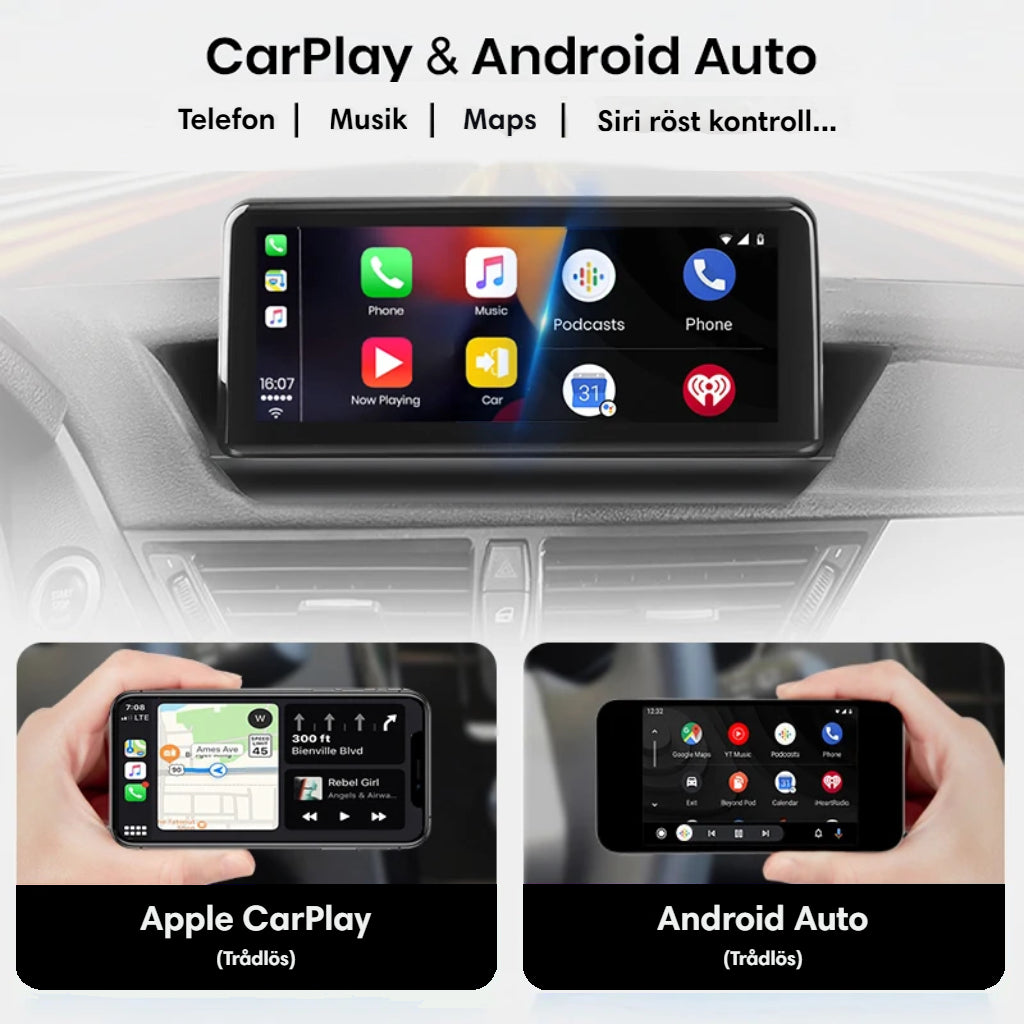 Trådlös Apple CarPlay och Android Auto med Bimmers Androidskärm för BMW X1 E84.