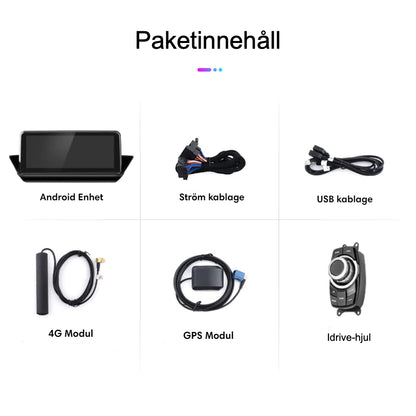 Bimmers Androidskärm för X1 E84 paketinnehåll.