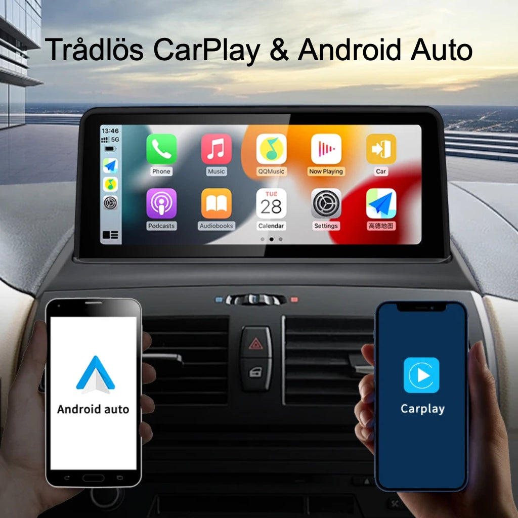 Trådlös Apple CarPlay och Android Auto med Bimmers Androidskärm för BMW X3 E83.