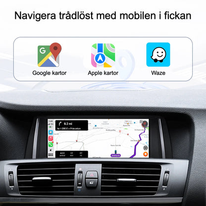 Bimmers Androidskärm för BMW X3 och X4 (F25, F26) ger tillgång till olika navigationsappar direkt i skärmen.