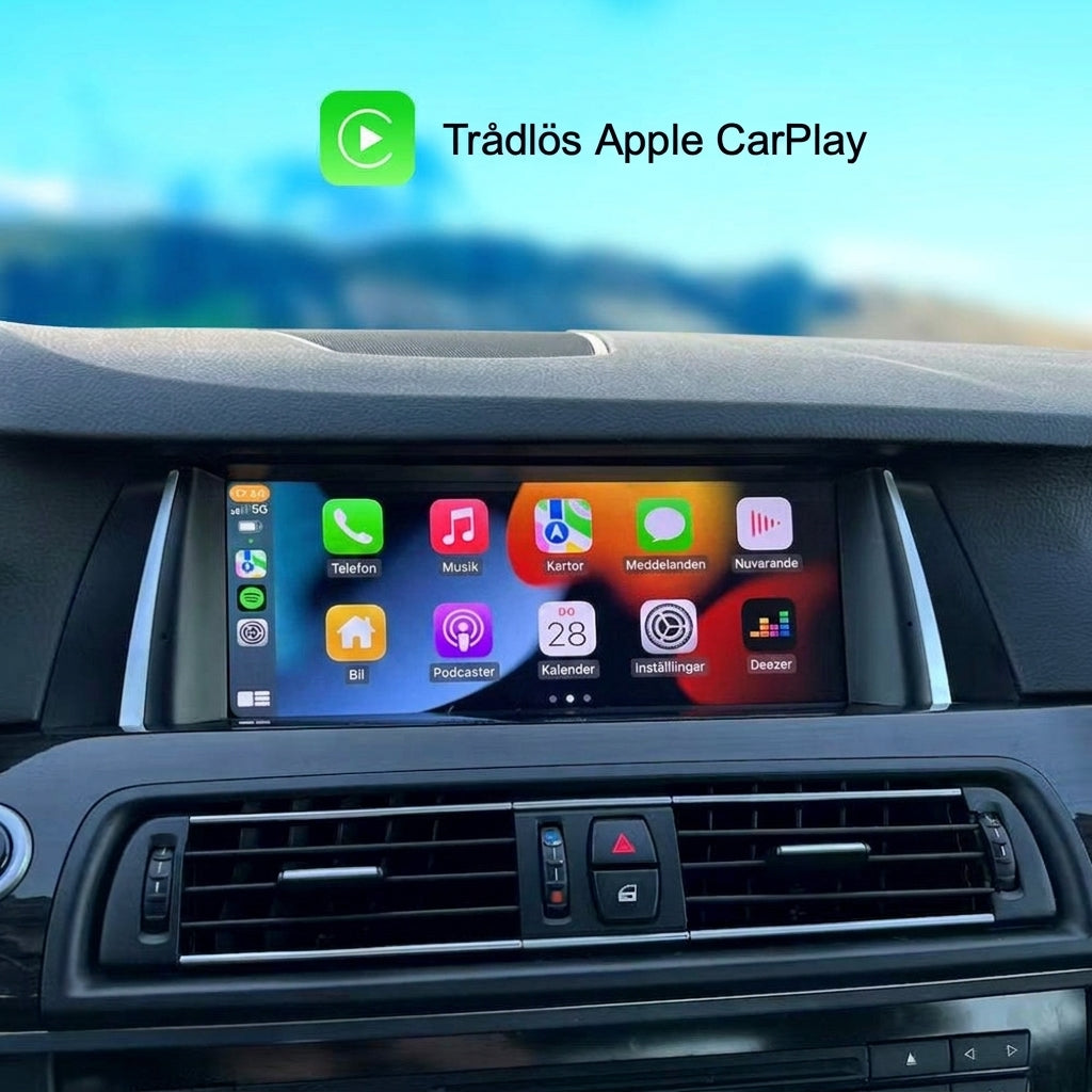 Bimmers Linux-skärm för BMW F10 och F11, trådlös Apple CarPlay funktionalitet.