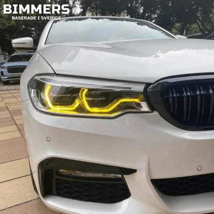 BMW G30 med gula DRL ljus