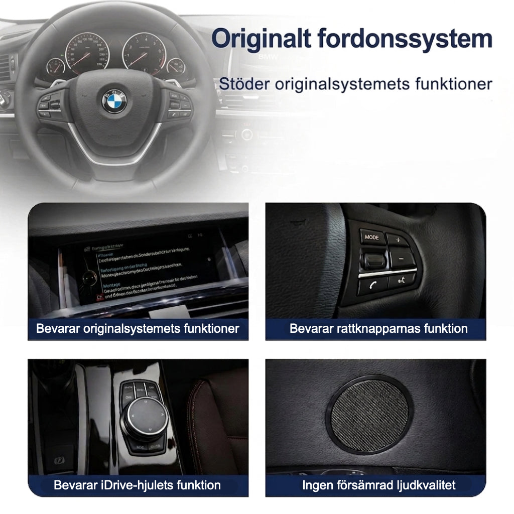 Bevarande av funktoner som exempelvis rattknappar, iDrive hjul, och bibehållen ljudkvalitet med Bimmers Androidskärm för BMW X3 och X4 (F25,F26)