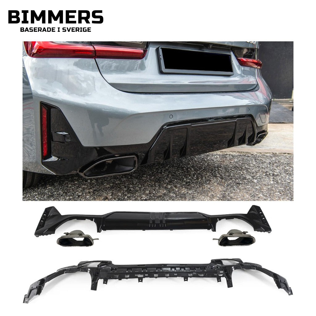 Diffusor med ändrörsblenden BMW 3-serie G20 G21 LCI från 2022 M Sport, kromade ändrörsblenden, bild 1