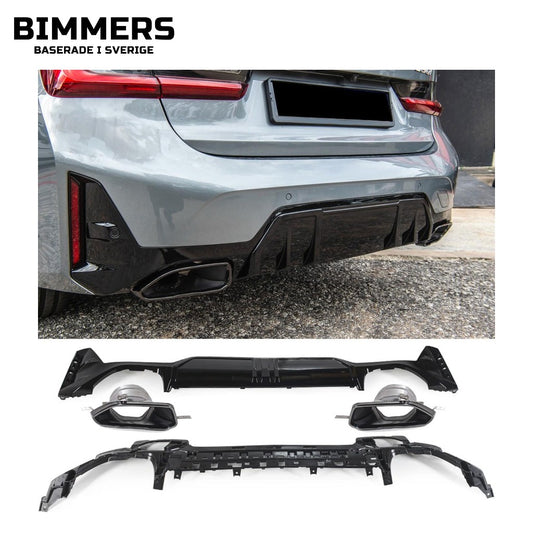 Diffusor med ändrörsblenden BMW 3-serie G20 G21 LCI från 2022 M Sport, svarta ändrörsblenden, bild 1