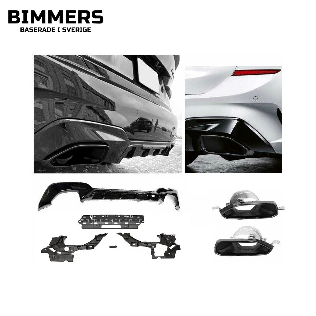 Diffusor med ändrörsblenden BMW 3-serie M340i G20 G21 2019-2022, blank svart, bild 1