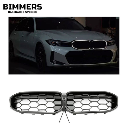 LED-njurgrill bikakemönster BMW 3-serie G20 G21 LCI från 2022, blank svart, bild 1