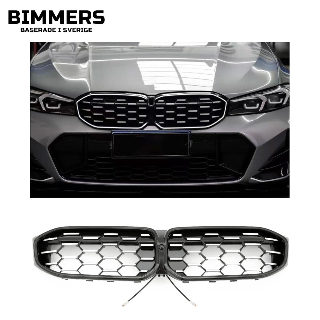 LED-njurgrill bikakemönster BMW 3-serie G20 G21 LCI från 2022, svart med krom, bild 1