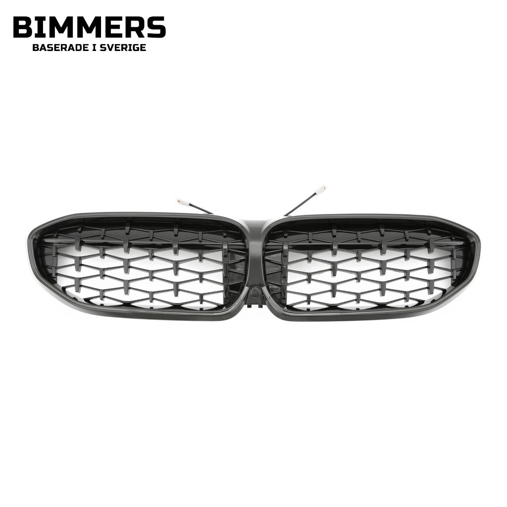 LED-njurgrill diamantmönster BMW 3-serie G20 G21 Pre LCI 2019-2022, blank svart, bild 1