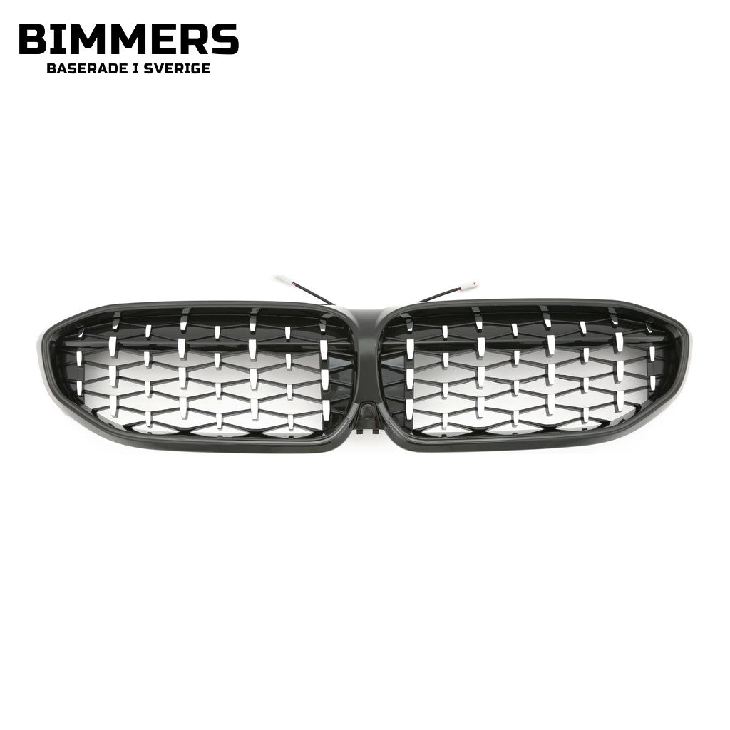 LED-njurgrill diamantmönster BMW 3-serie G20 G21 Pre LCI 2019-2022, blank svart med krom, bild 1