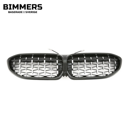 LED-njurgrill diamantmönster BMW 3-serie G20 G21 Pre LCI 2019-2022, blank svart med krom, bild 1