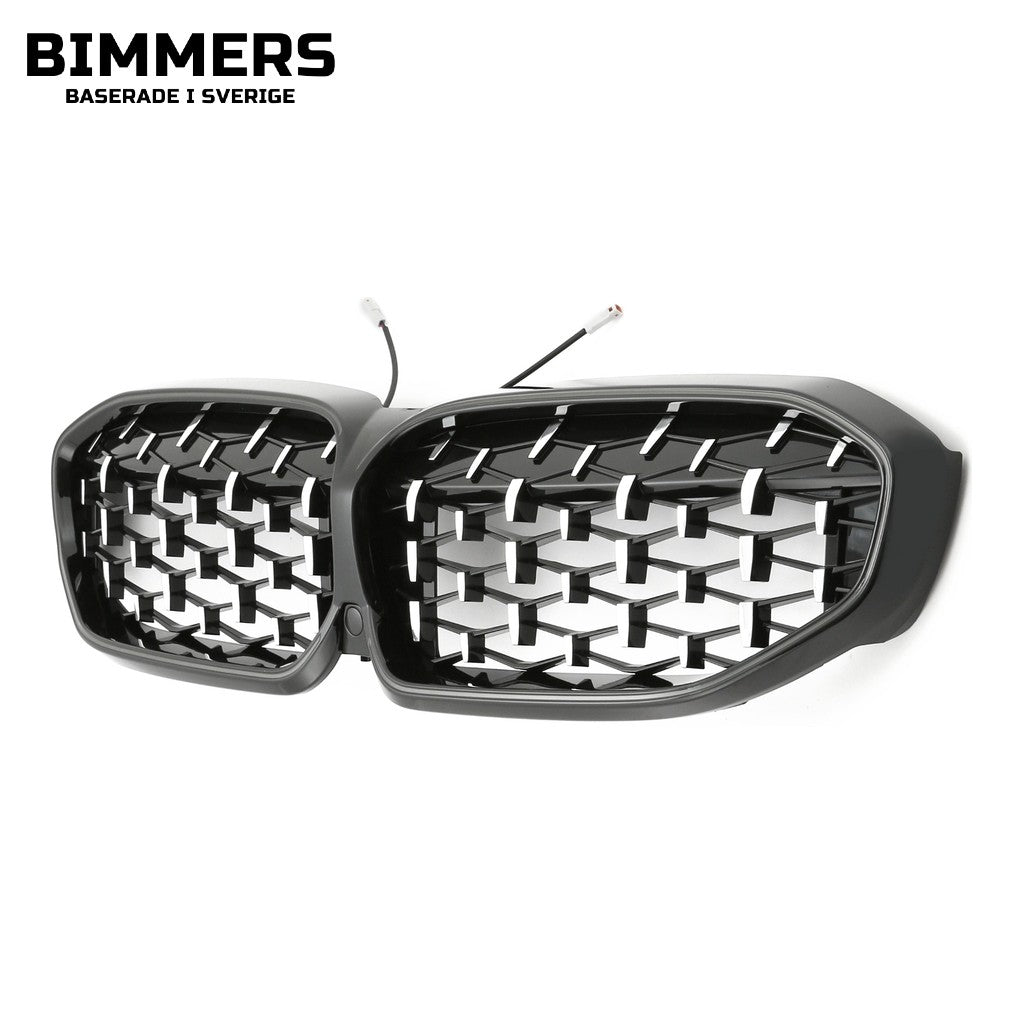 LED-njurgrill diamantmönster BMW 3-serie G20 G21 Pre LCI 2019-2022, blank svart med krom, bild 2