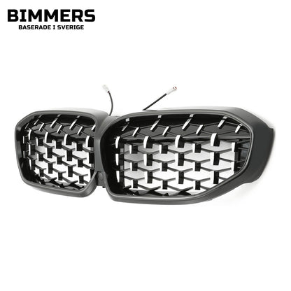 LED-njurgrill diamantmönster BMW 3-serie G20 G21 Pre LCI 2019-2022, blank svart med krom, bild 2