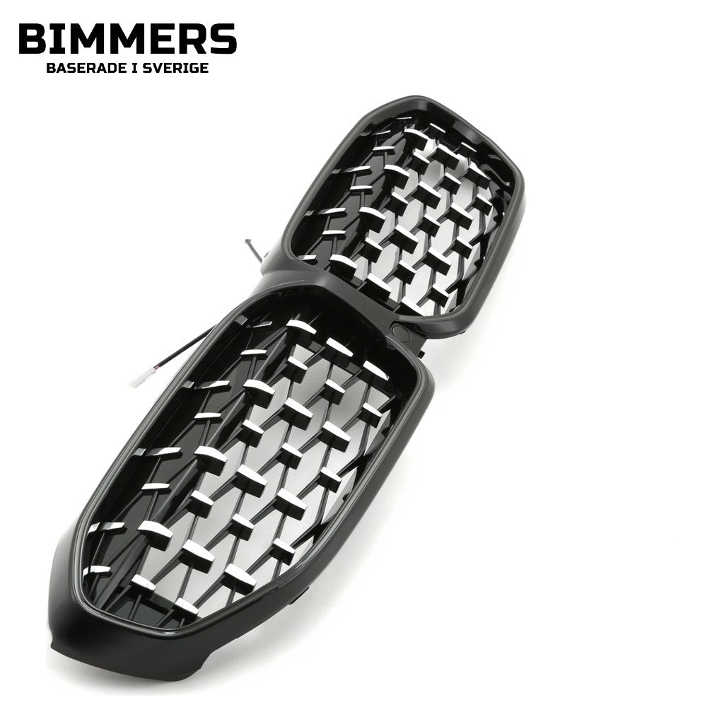 LED-njurgrill diamantmönster BMW 3-serie G20 G21 Pre LCI 2019-2022, blank svart med krom, bild 3