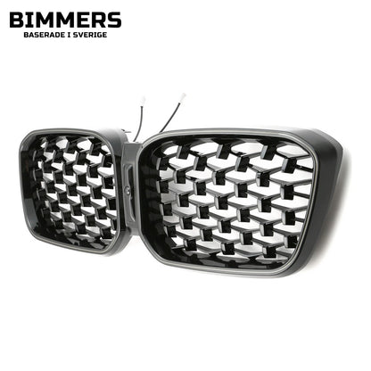 LED-njurgrill diamantmönster BMW X3 X4 G01 G02 LCI från 2021, blank svart, bild 2