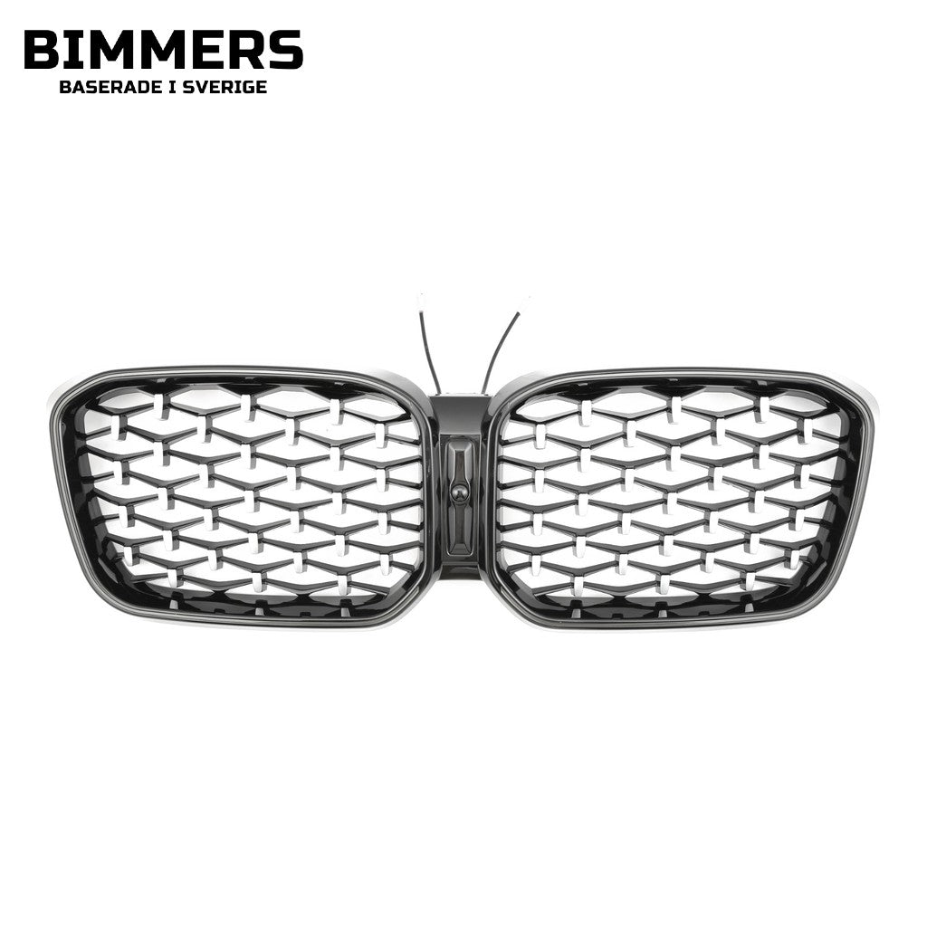 LED-njurgrill diamantmönster BMW X3 X4 G01 G02 LCI från 2021, blank svart med krom, bild 1