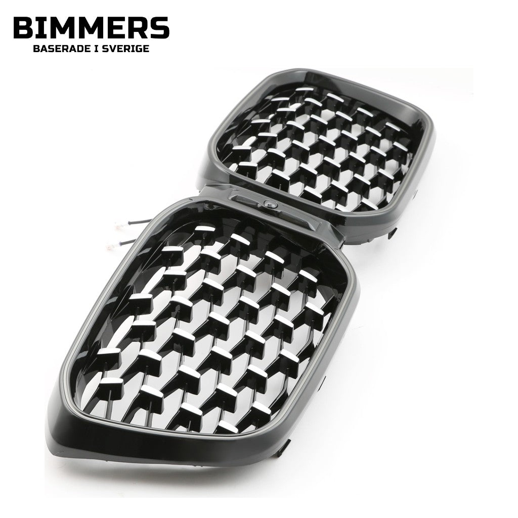 LED-njurgrill diamantmönster BMW X3 X4 G01 G02 LCI från 2021, blank svart med krom, bild 2