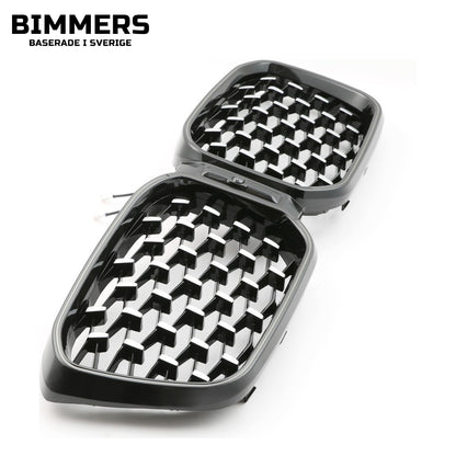 LED-njurgrill diamantmönster BMW X3 X4 G01 G02 LCI från 2021, blank svart med krom, bild 2