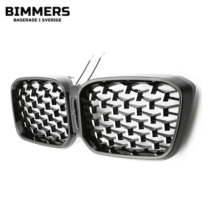 LED-njurgrill diamantmönster BMW X3 X4 G01 G02 LCI från 2021, blank svart med krom, bild 3