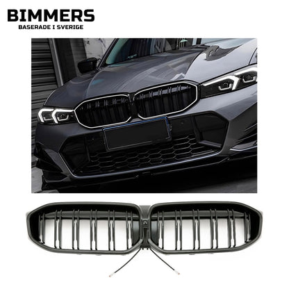 LED-njurgrill dubbla ribbor BMW 3-serie G20 G21 LCI från 2022, blank svart, bild 1
