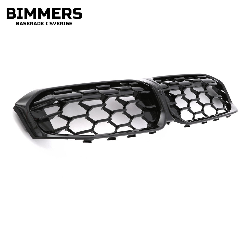Njurgrill bikakemönster BMW 3-serie G20 G21 LCI från 2022, blank svart, bild 2