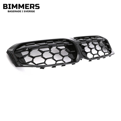 Njurgrill bikakemönster BMW 3-serie G20 G21 LCI från 2022, blank svart, bild 2