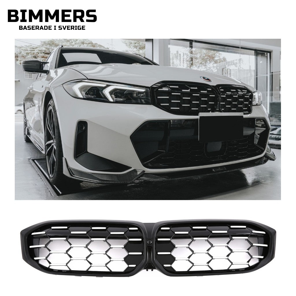 Njurgrill bikakemönster BMW 3-serie G20 G21 LCI från 2022, svart med krom, bild 1
