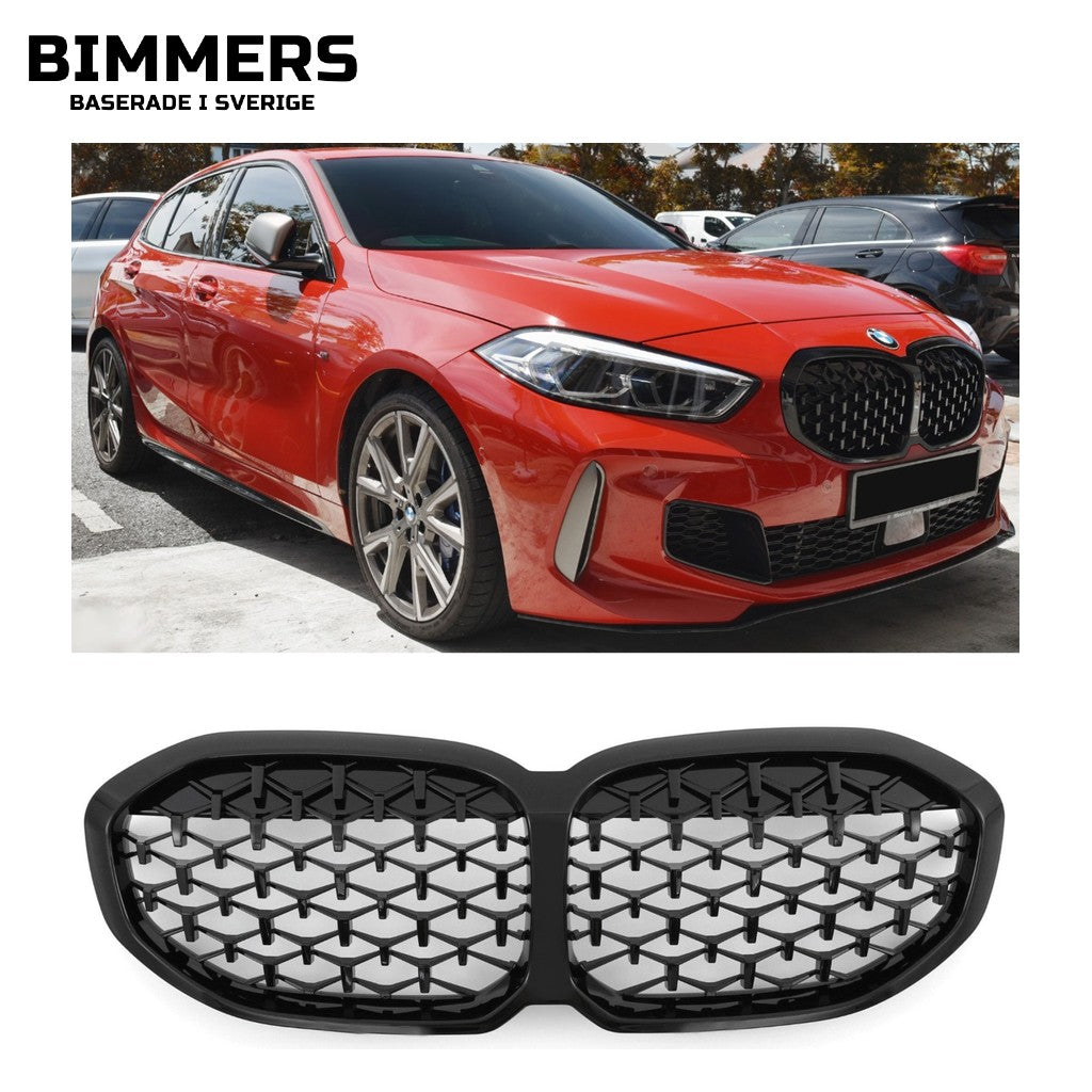 Njurgrill diamantmönster BMW 1-serie F40 från 2019, blank svart, bild 1