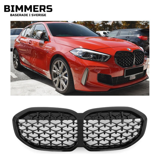 Njurgrill diamantmönster BMW 1-serie F40 från 2019, blank svart, bild 1