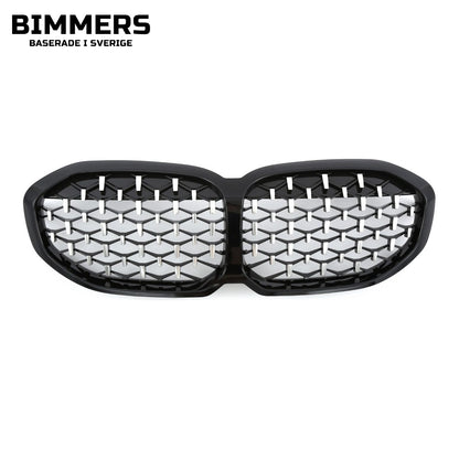 Njurgrill diamantmönster BMW 1-serie F40 från 2019, svart med krom, bild 1