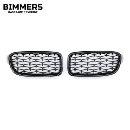 Njurgrill diamantmönster BMW 3-serie F30 F31 2011-2019, blank svart, bild 2