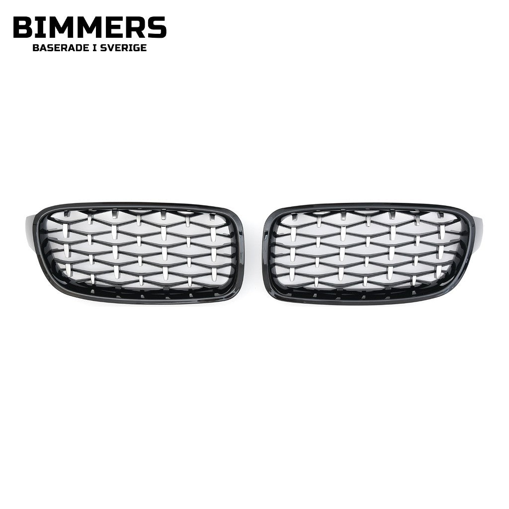 Njurgrill diamantmönster BMW 3-serie F30 F31 2011-2019, blank svart med krom, bild 2