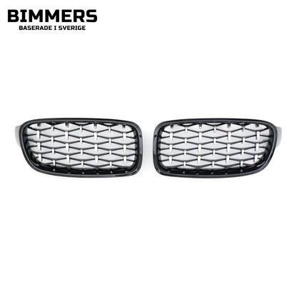 Njurgrill diamantmönster BMW 3-serie F30 F31 2011-2019, blank svart med krom, bild 2