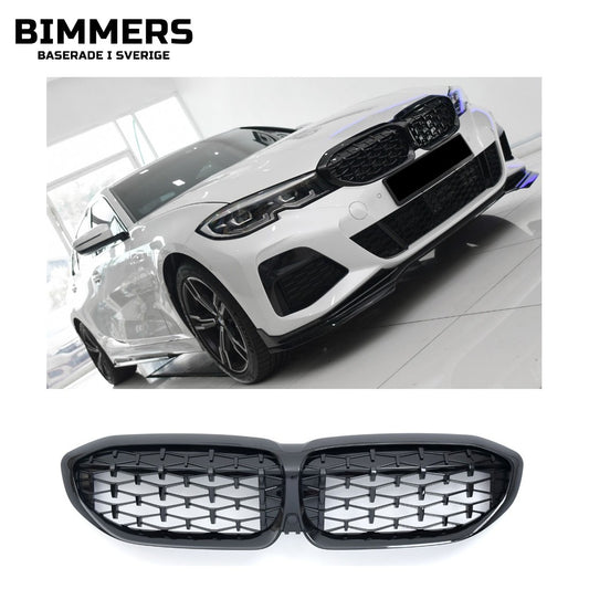 Njurgrill diamantmönster BMW 3-serie G20 G21 Pre LCI 2019-2022, blank svart, bild 1