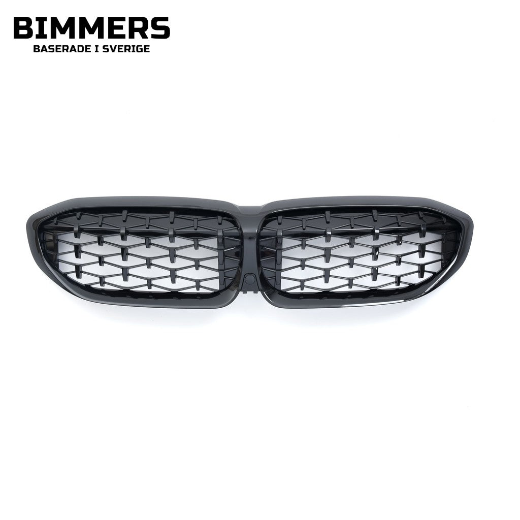 Njurgrill diamantmönster BMW 3-serie G20 G21 Pre LCI 2019-2022, blank svart, bild 2