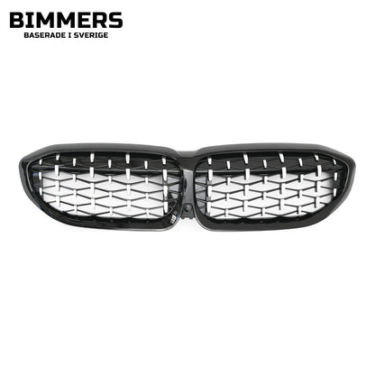 Njurgrill diamantmönster BMW 3-serie G20 G21 Pre LCI 2019-2022, blank svart med krom, bild 2