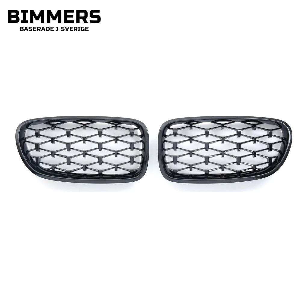 Njurgrill diamantmönster BMW 5-serie F10 F11 2010-2017, blank svart, bild 1