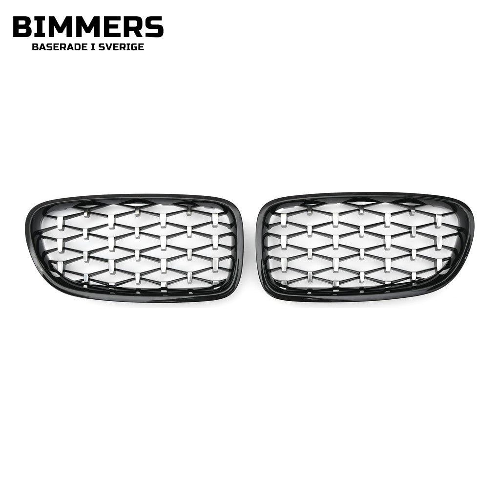 Njurgrill diamantmönster BMW 5-serie F10 F11 2010-2017, blank svart med krom, bild 2