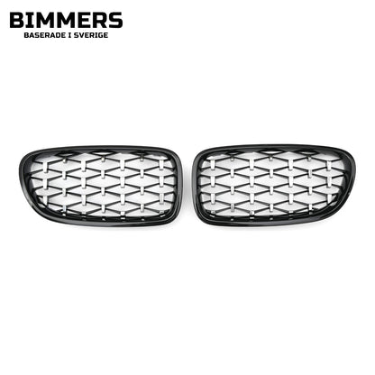 Njurgrill diamantmönster BMW 5-serie F10 F11 2010-2017, blank svart med krom, bild 2