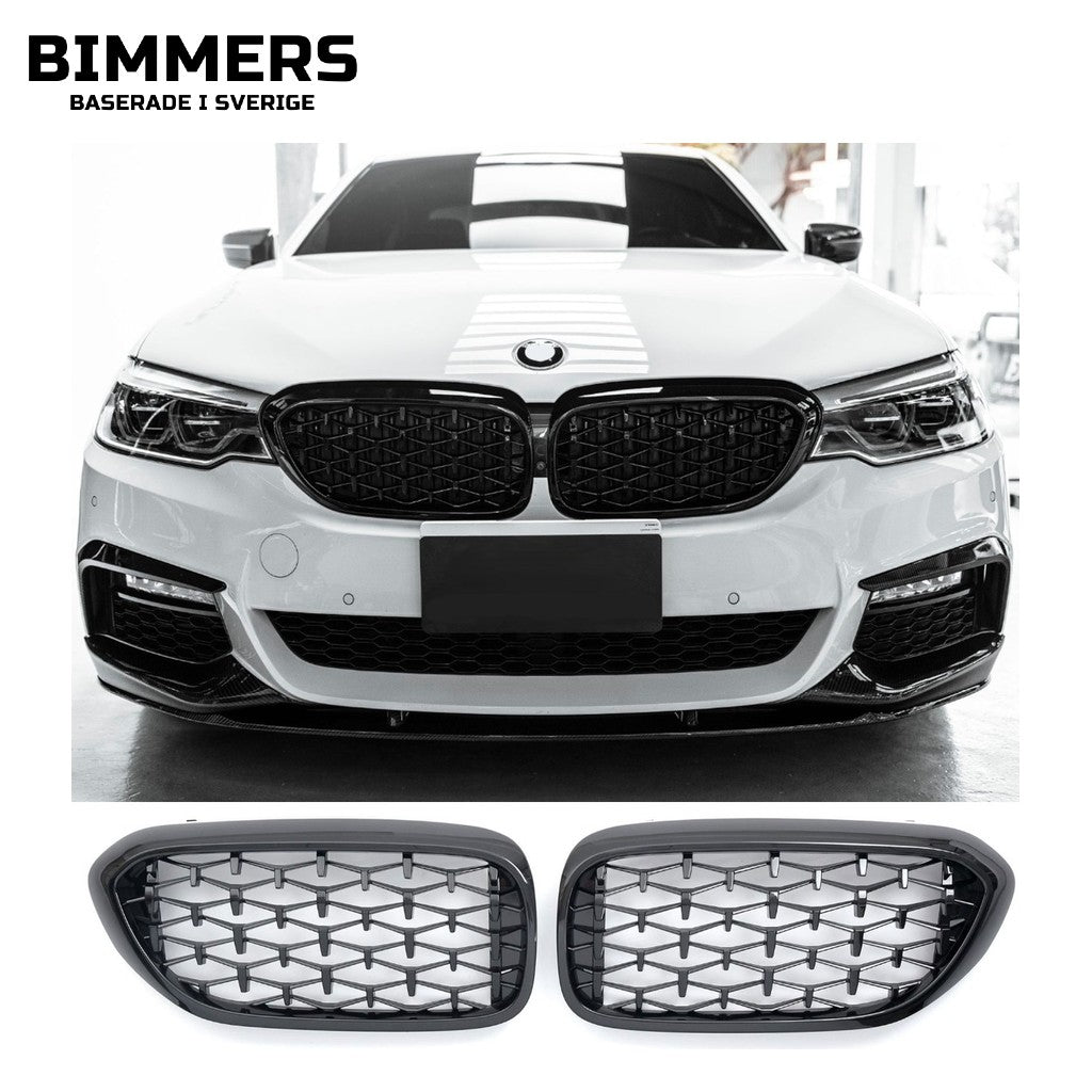 Njurgrill diamantmönster BMW 5-serie G30 G31 Pre LCI 2017-2020, blank svart, bild 1