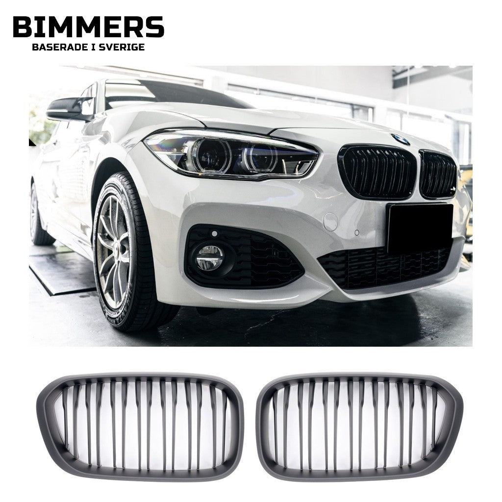Njurgrill dubbla ribbor BMW 1-serie F20 F21 LCI från 2015, matt svart, bild 1