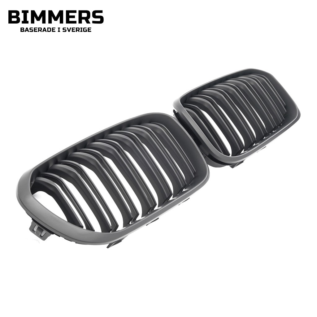 Njurgrill dubbla ribbor BMW 1-serie F20 F21 LCI från 2015, matt svart, bild 2