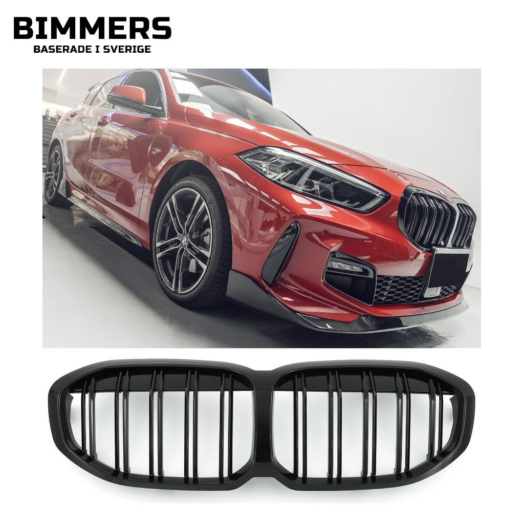 Njurgrill dubbla ribbor BMW 1-serie F40 från 2019, blank svart, bild 1