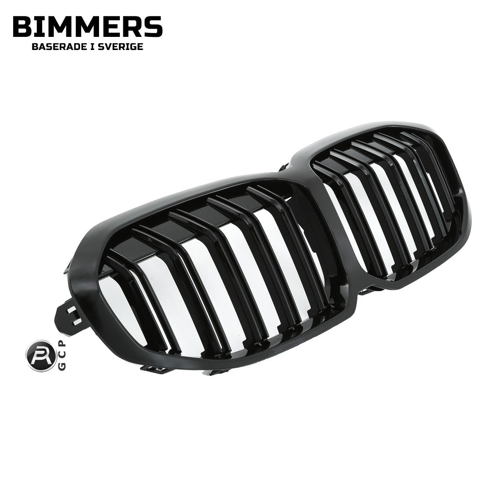 Njurgrill dubbla ribbor BMW 1-serie F40 från 2019, blank svart, bild 2